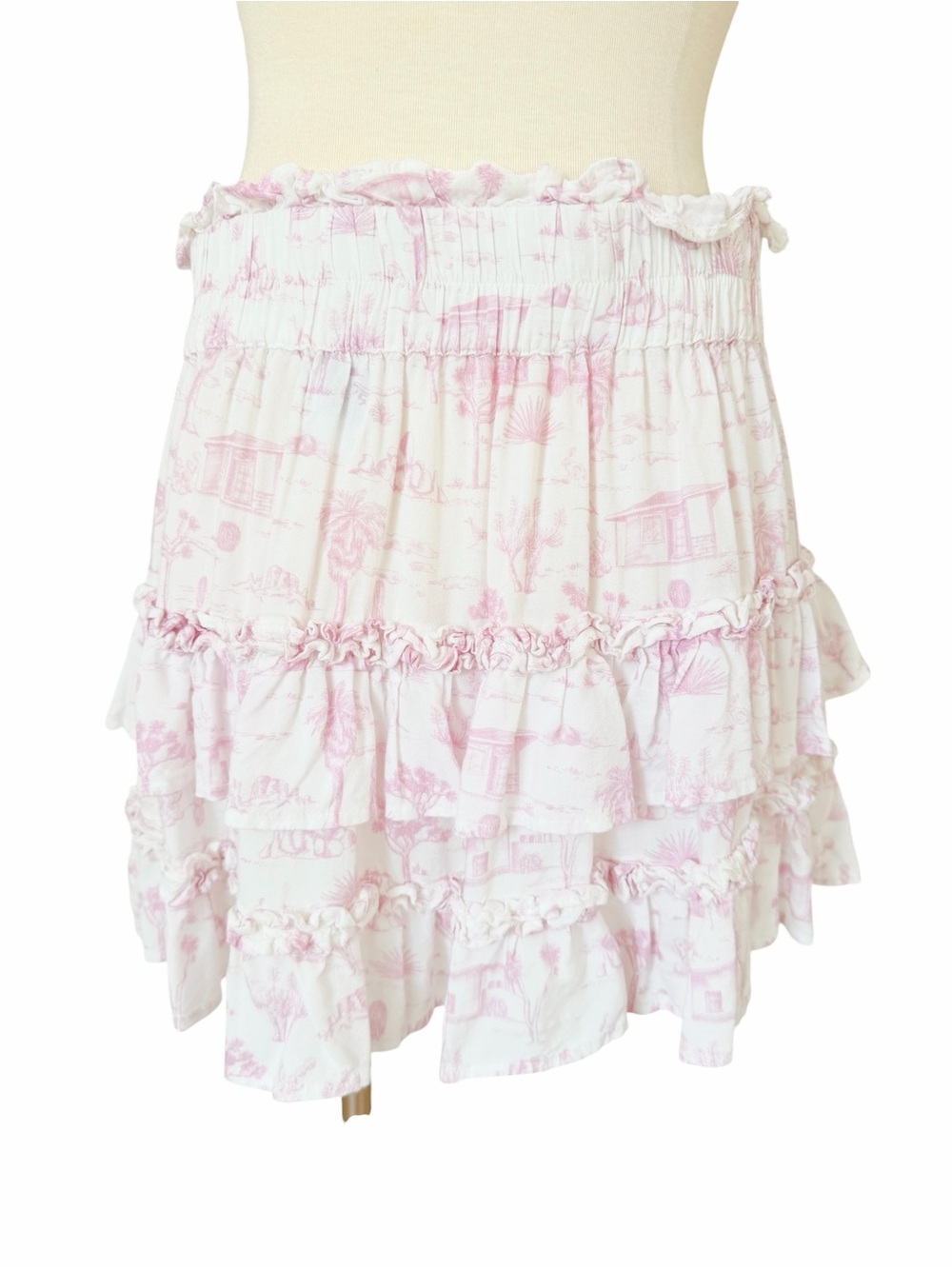Cake For Dinner Pink Desert Cactus Toile Ruffle Tiered Skirt Sz L